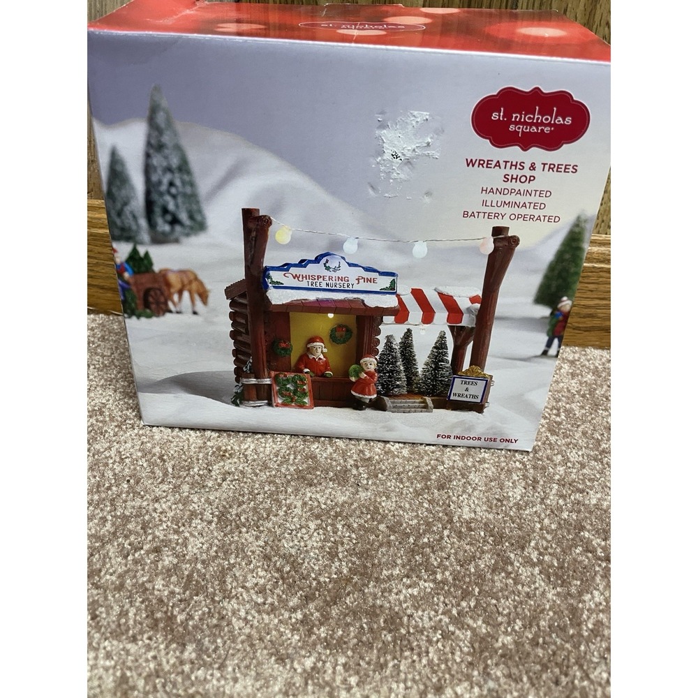 Christmas Village Wreath & Trees Shop St. Nicholas Square 2020 Illuminated